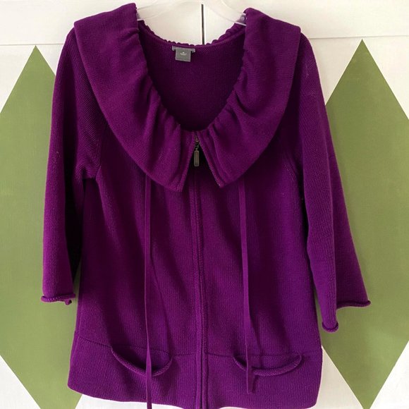 Ann Taylor Deep Purple Zip-Up Sweater/Cardigan - Picture 2 of 6